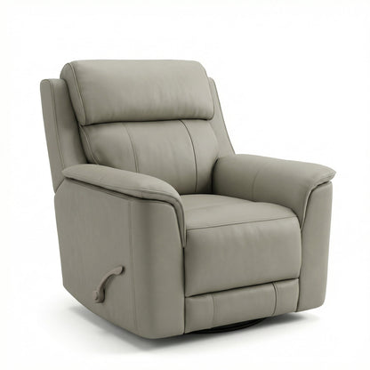 Gray manual swivel glider recliner with padded arms and headrest