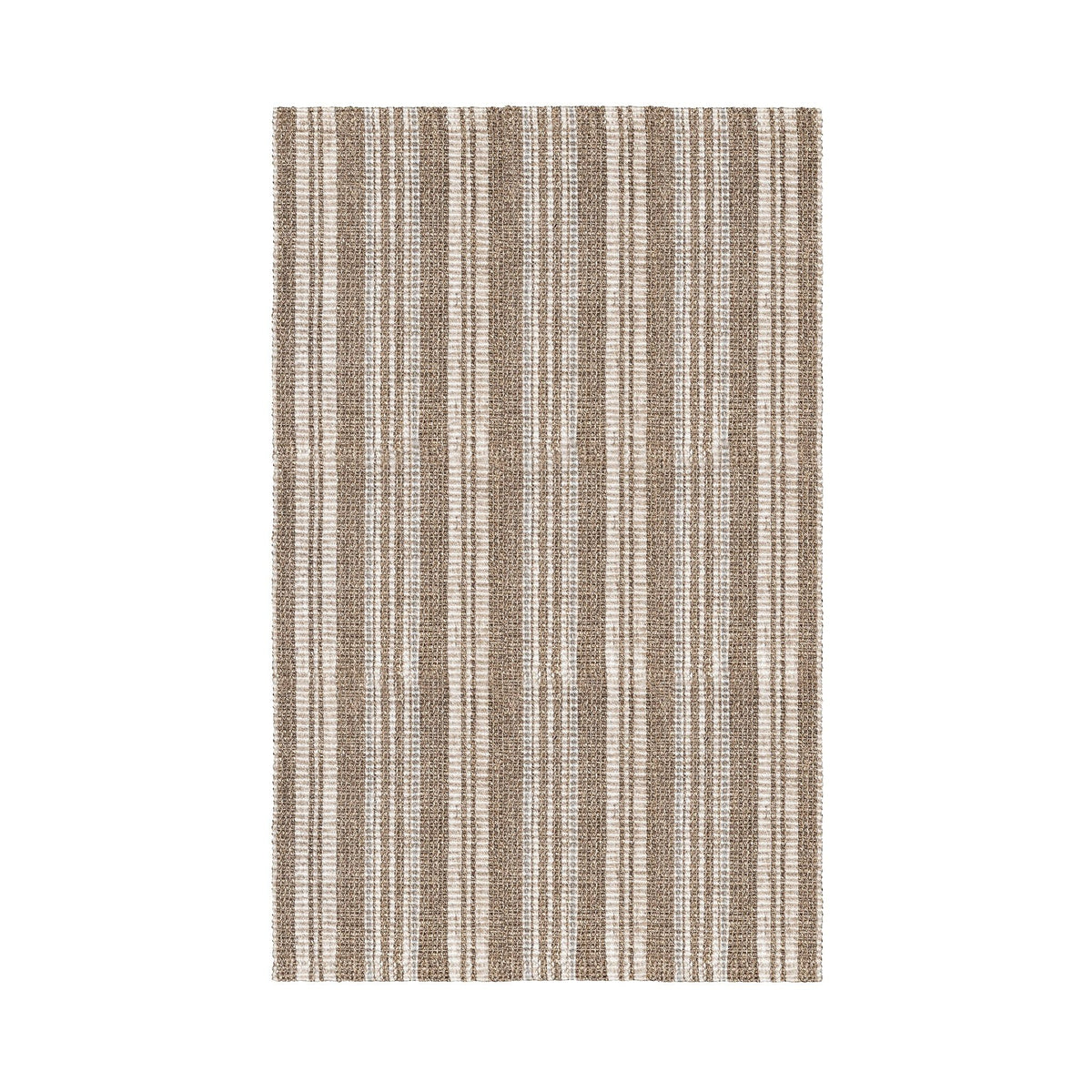 Ivory and tan vertical striped area rug, evenly spaced stripe pattern.