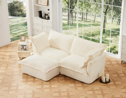 2-Seater Slipcovered L-Shaped Corduroy Sectional Sofa - Cream Corduroy