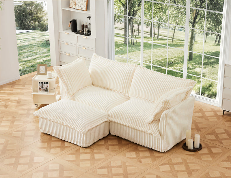 2-Seater Slipcovered L-Shaped Corduroy Sectional Sofa - Cream Corduroy