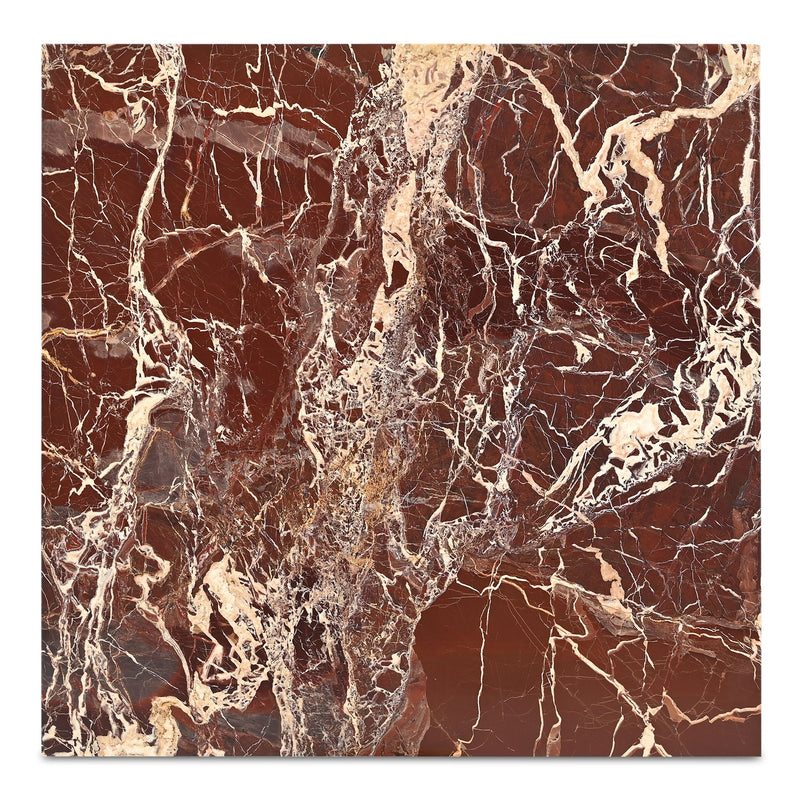 Marble accent table surface with reddish-brown stone and white-gold veining
