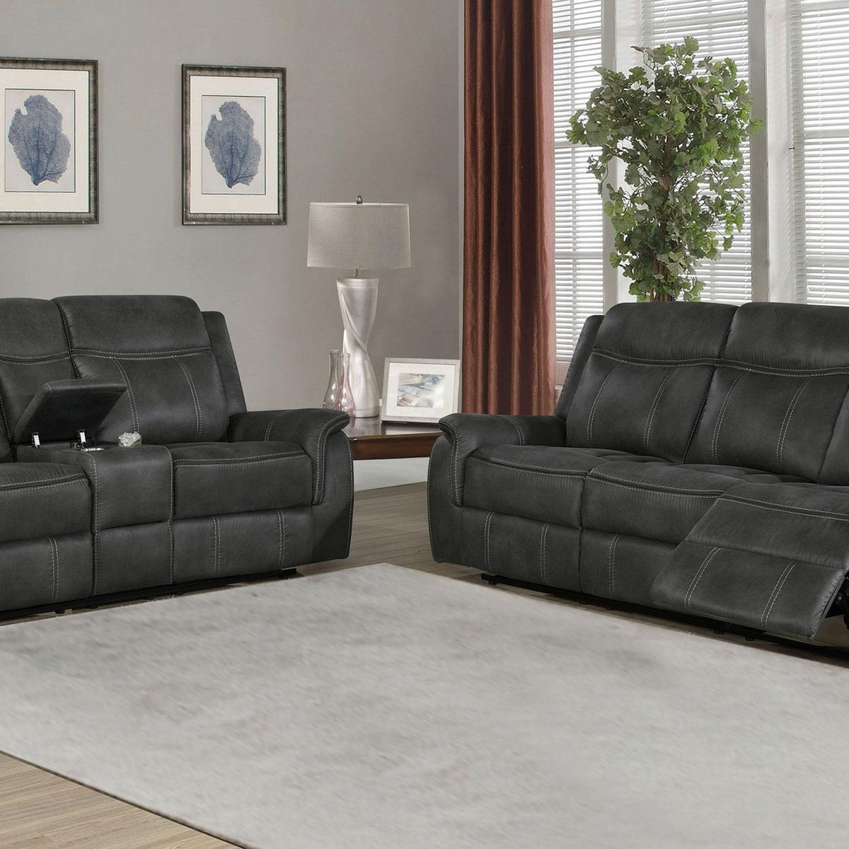 Lawrence 2-piece Upholstered Reclining Sofa Set Charcoal