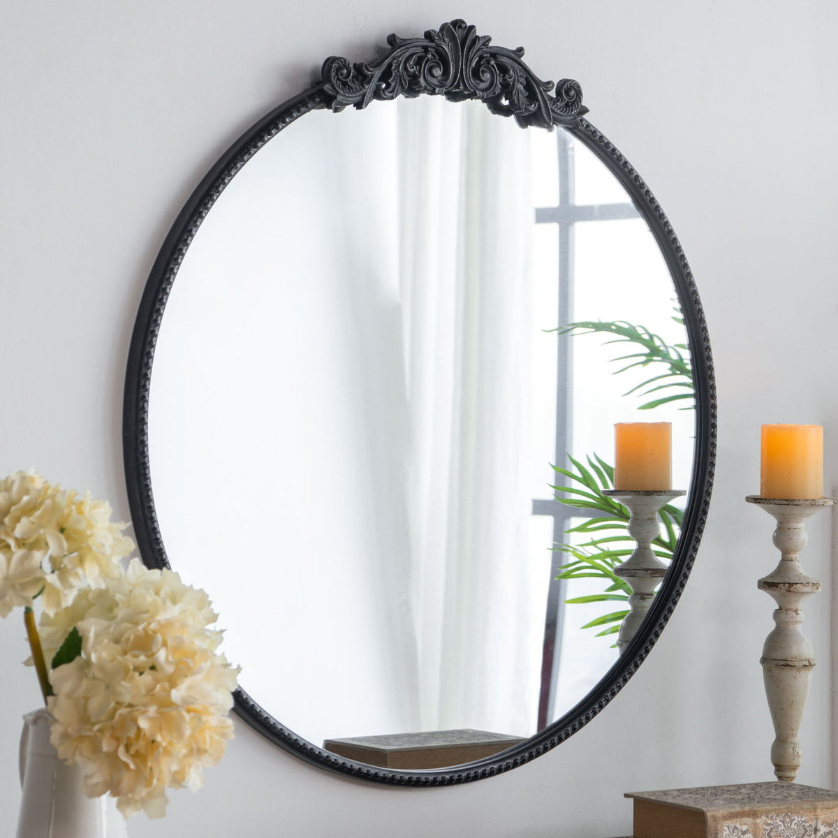 Classic Design Mirror With Baroque Inspired Frame For Bathroom, Entryway Console Lean Against Wall