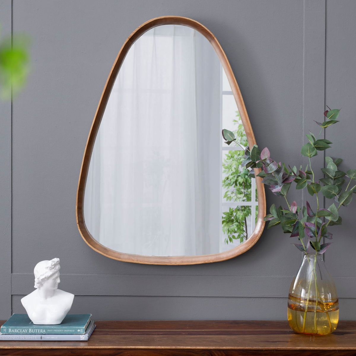 Irrgeular Mirror With Frame, Wall Mirror For Living Room Bathroom Entryway - Brown