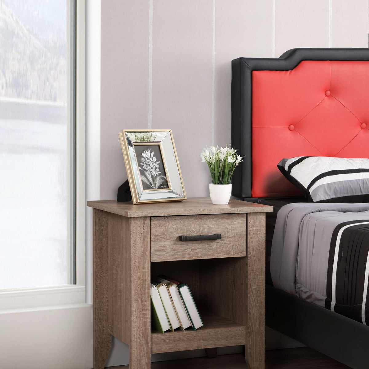 Roller Drawer Glides Nightstand