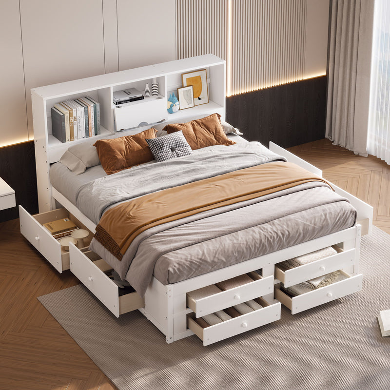 Platform Bed With Storage Headboard And 8 Drawers