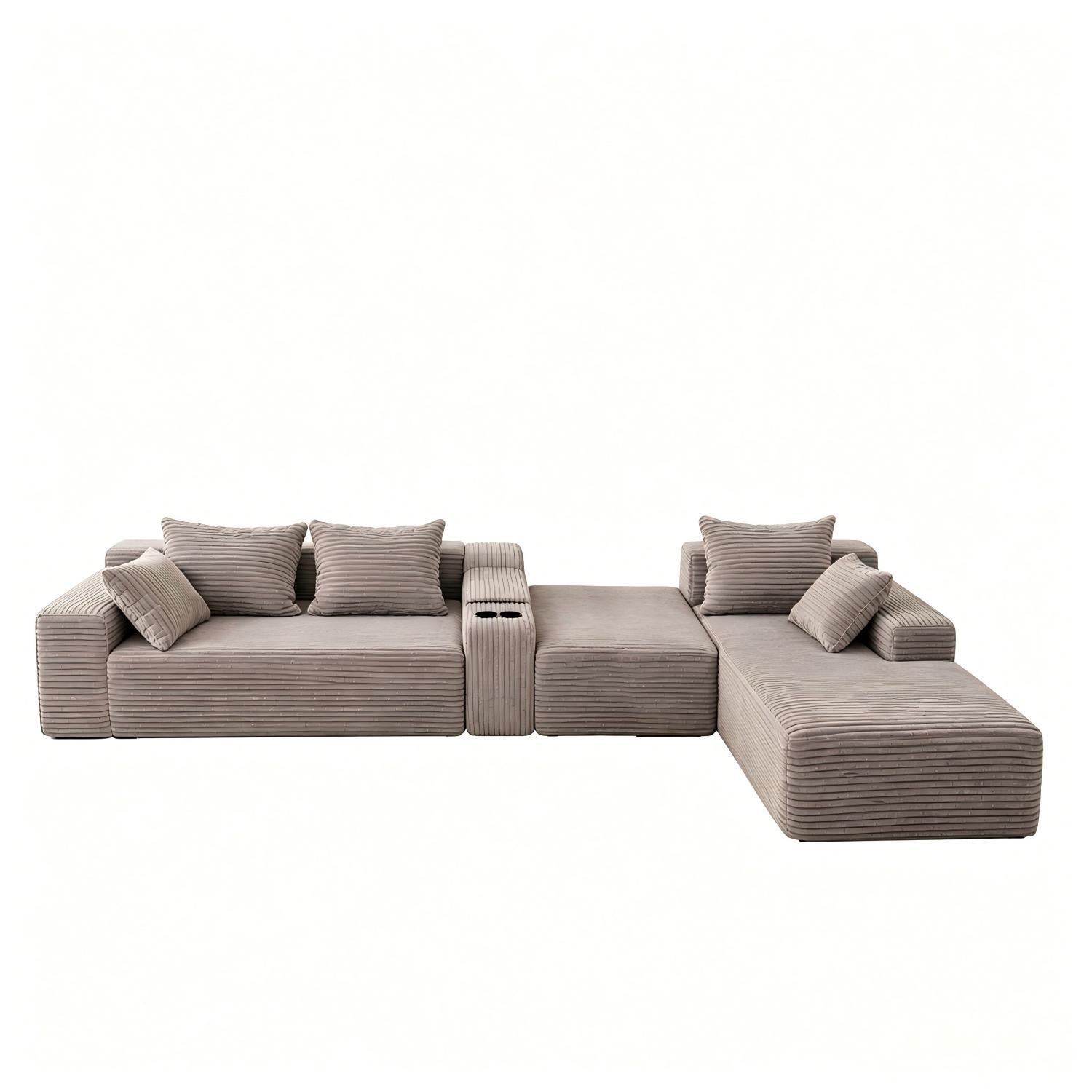 U-Shaped Modular Sofa With Cup Holders And Storage For Living Rooms - Coffee