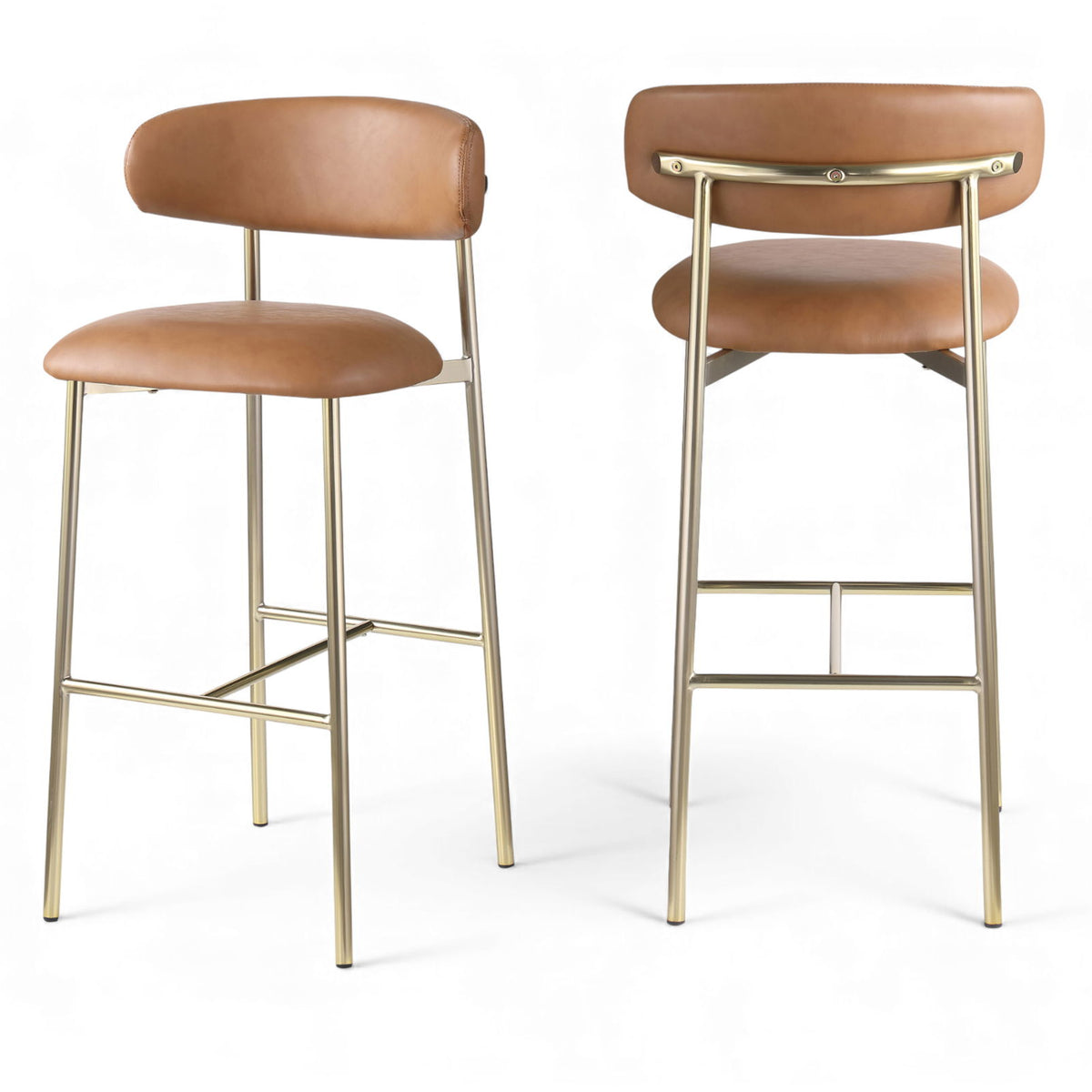 Lupita - Vegan Leather Upholstered Bar Stool With Brushed Gold Frame (Set of 2)