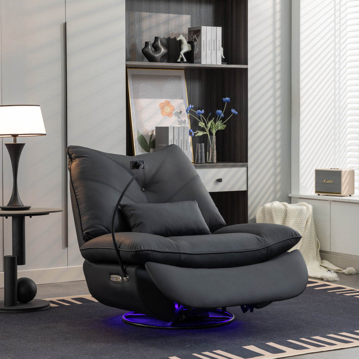 270 Swivel Glider Recliner Chair, Power Recliner Rocking Chair, USB Port Charge For Nursery Chair With Atmosphere Lamp For Living Room Bedroom Apartment
