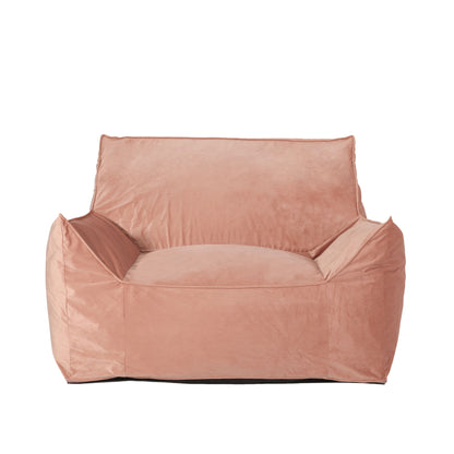 Bean bag chair with armrests in light pink fabric