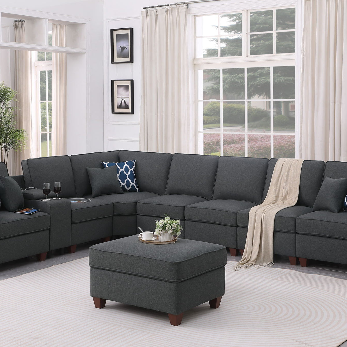 Hannah - Sectional Sofa With Ottoman - Dark Gray