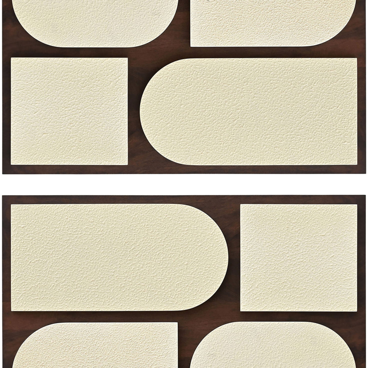 Mango wood 2-piece wall art with dark brown frames and off-white abstract curved forms