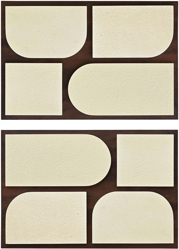 Mango wood 2-piece wall art with dark brown frames and off-white abstract curved forms