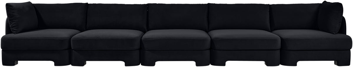 Black velvet performance fabric upholstered 5-piece sectional sofa with cushions