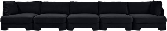 Black velvet performance fabric upholstered 5-piece sectional sofa with cushions