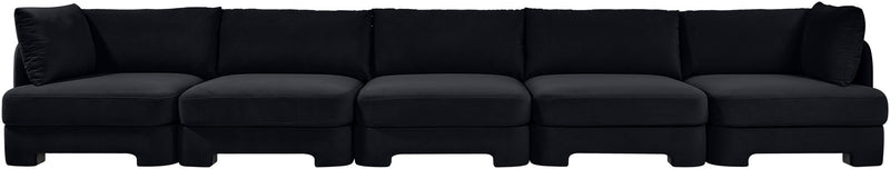 Black velvet performance fabric upholstered 5-piece sectional sofa with cushions