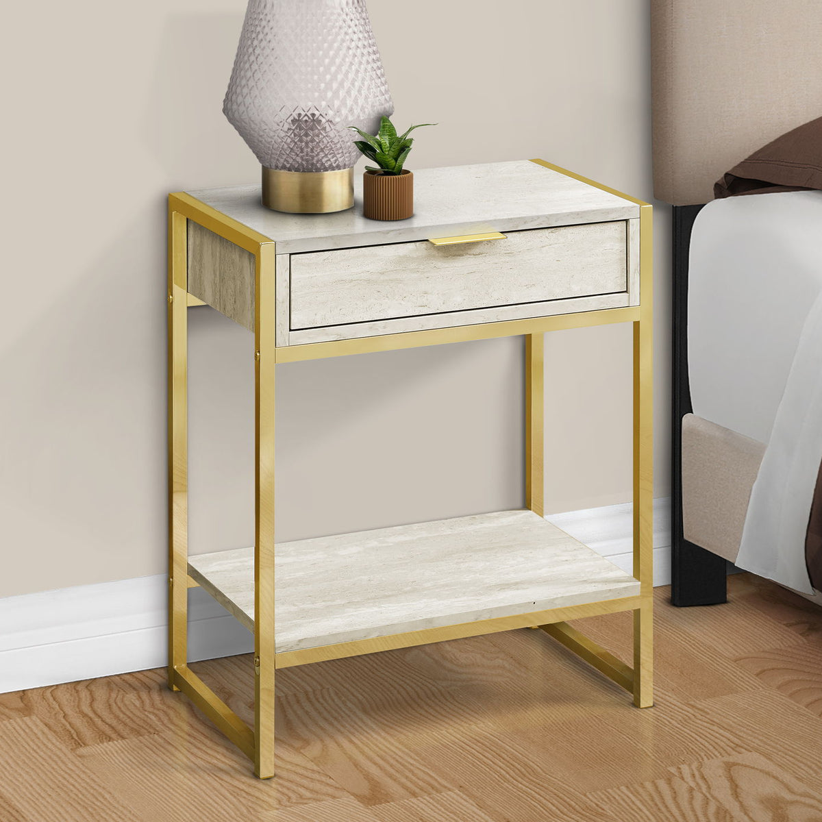 Accent Side Table, Storage Drawer, Spacious Tabletop
