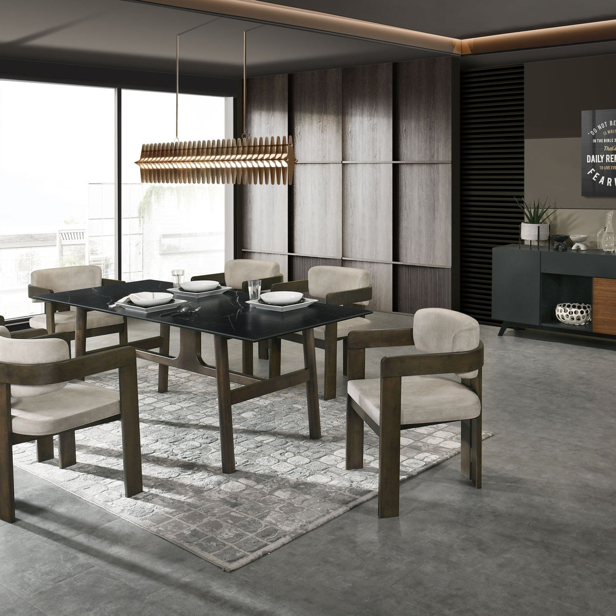 Destin - 8 Pieces Dining Room Set - Ceramic Walnut / Light Gray