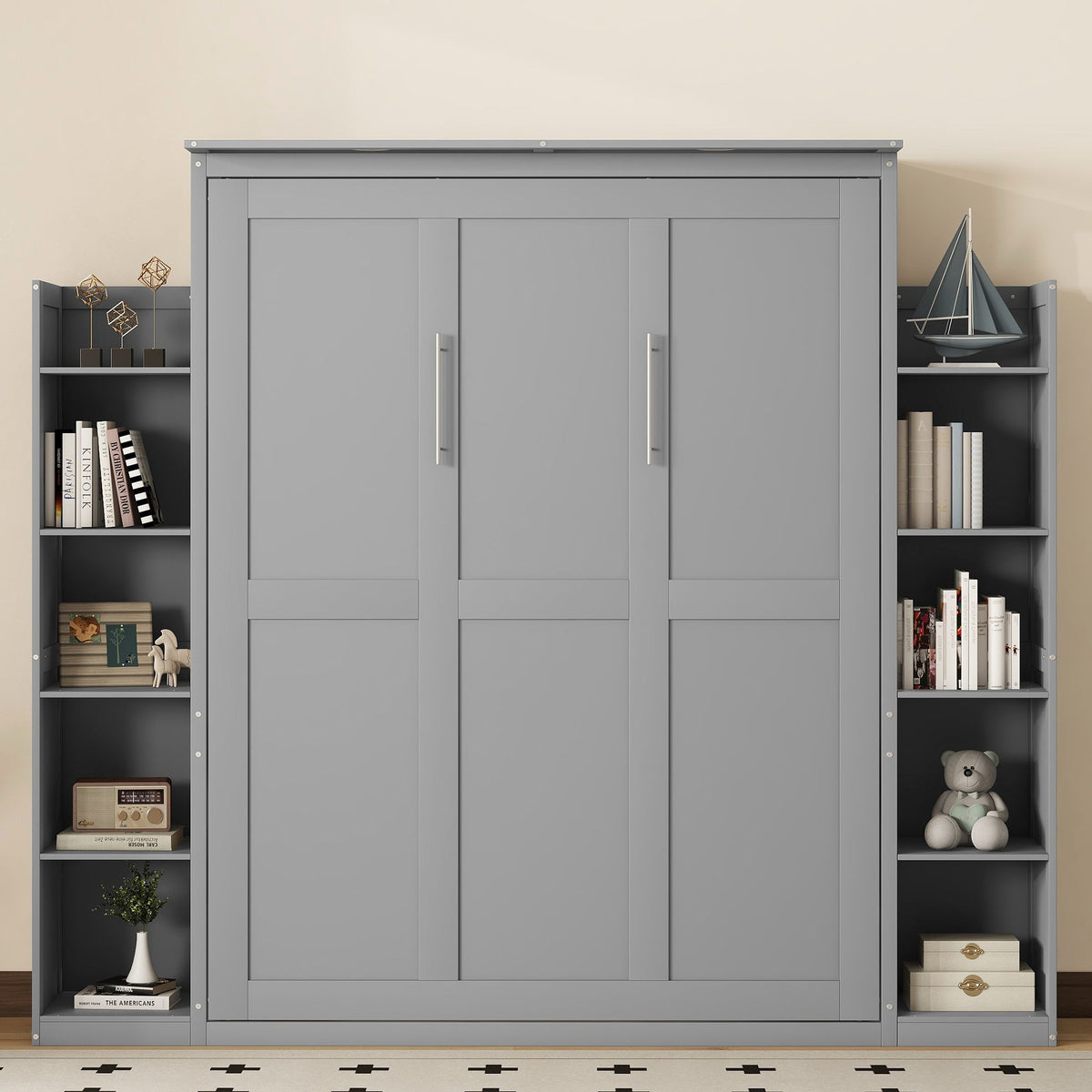 Wall Murphy Bed With Shelves And LED Lights