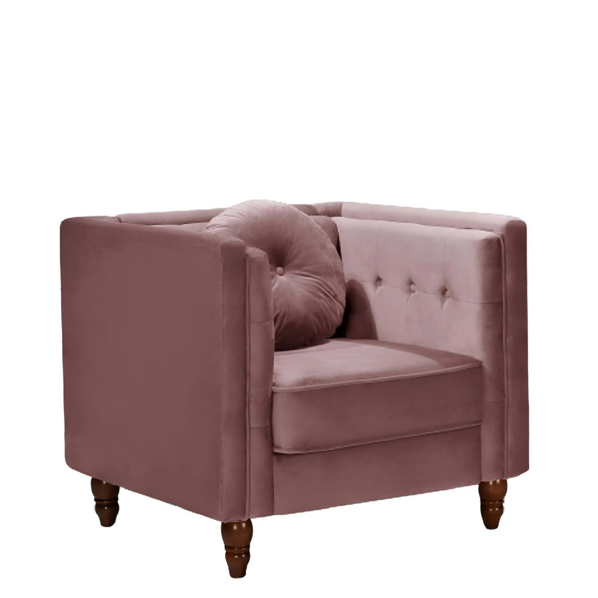 Blush pink tufted square-arm accent side chair with cushioned seat and arms