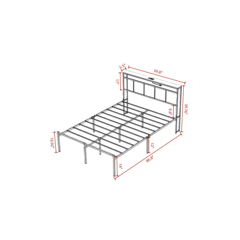 Bed Frame With Storage Headboard With USB C, Type C And LED Light