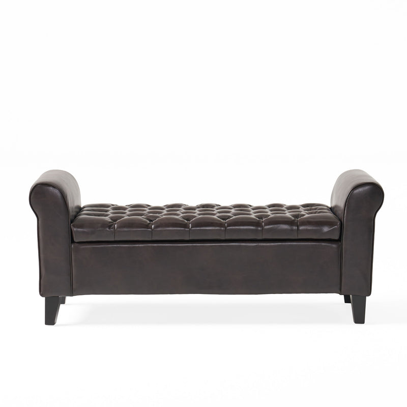 Hayes - Contemporary Armed Storage Bench With Button Tufting And Rolled Arms