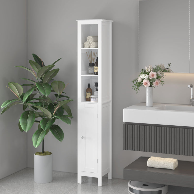 Slim Tall Bathroom Storage Cabinet With Adjustable Shelves, Anti Tip Freestanding Cabinet - White