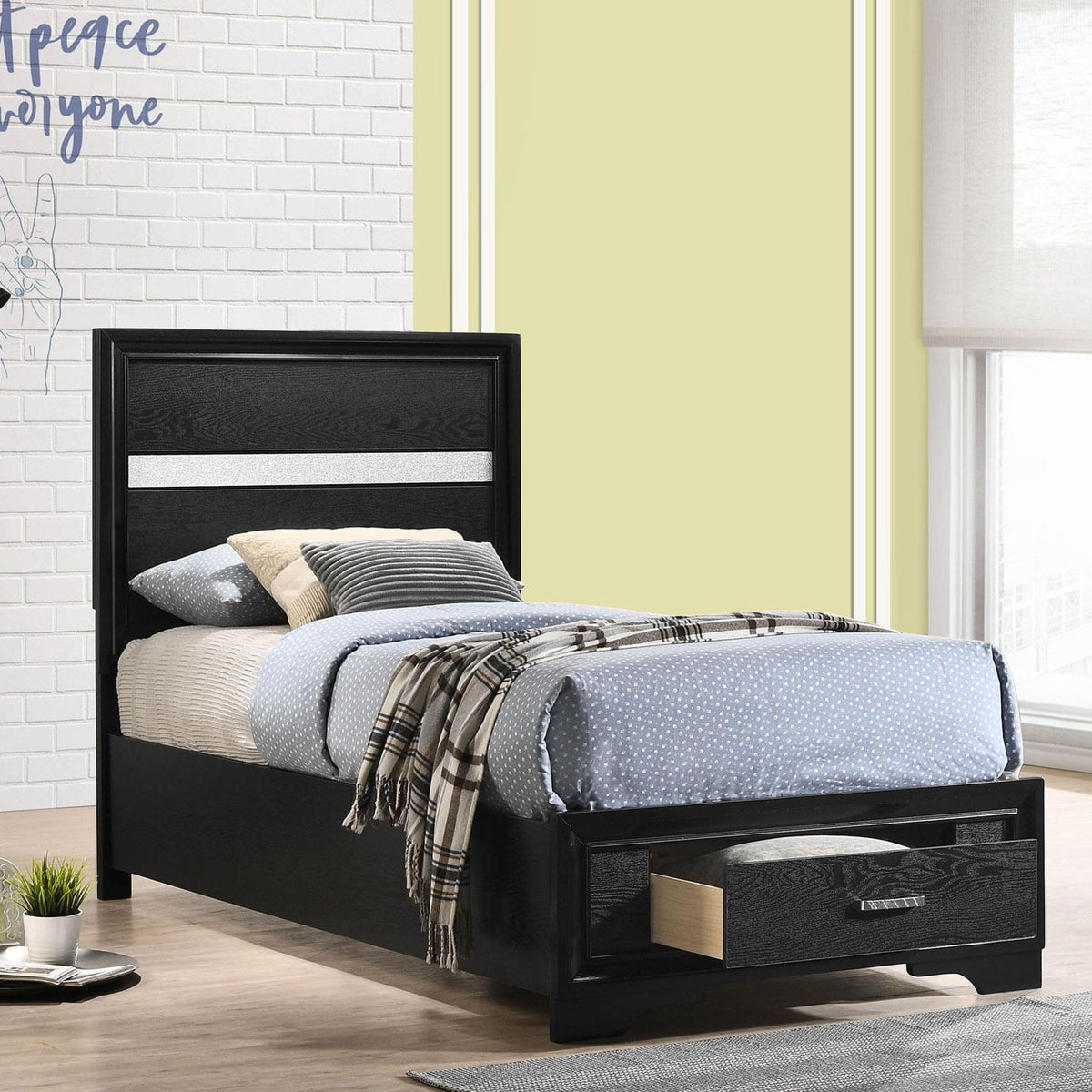 Miranda 51-inch Wood Twin Storage Panel Bed Black