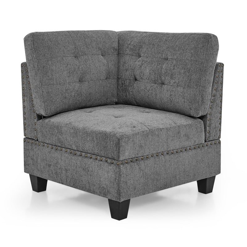Modular Corner Sofa With Chenille Upholstery - Gray