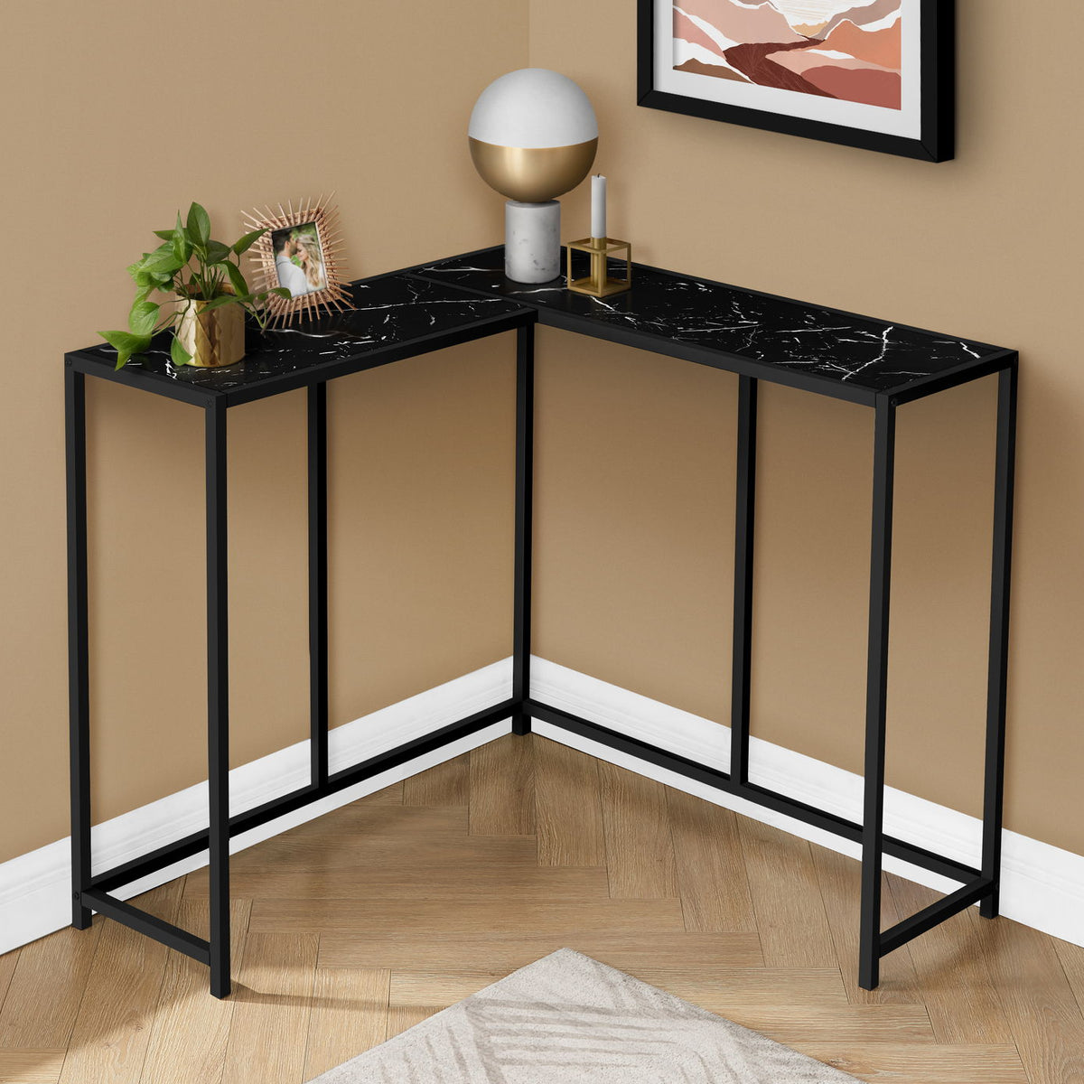 Corner Accent Console Table For Entryway, Unique L-Shaped Design