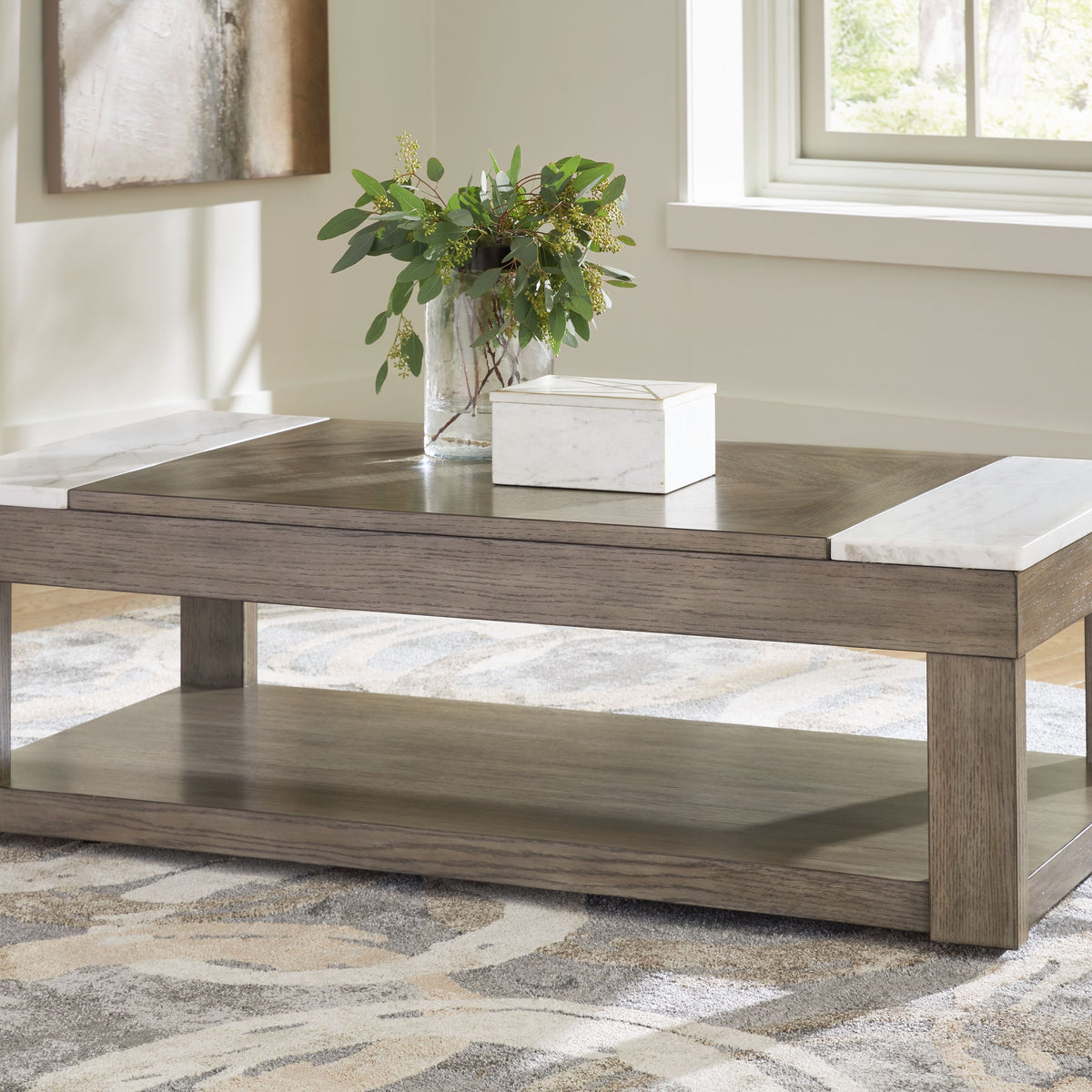 Loyaska - Lift Top Cocktail Table - Grayish Brown / White