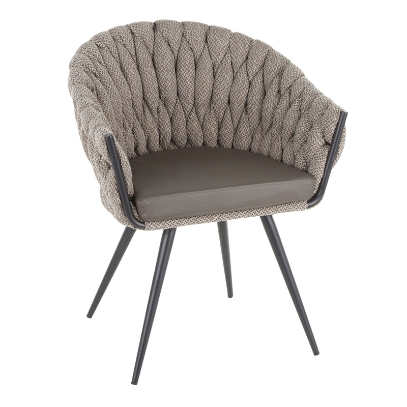 Dark gray braided contemporary chair with taupe seat cushion and dark legs