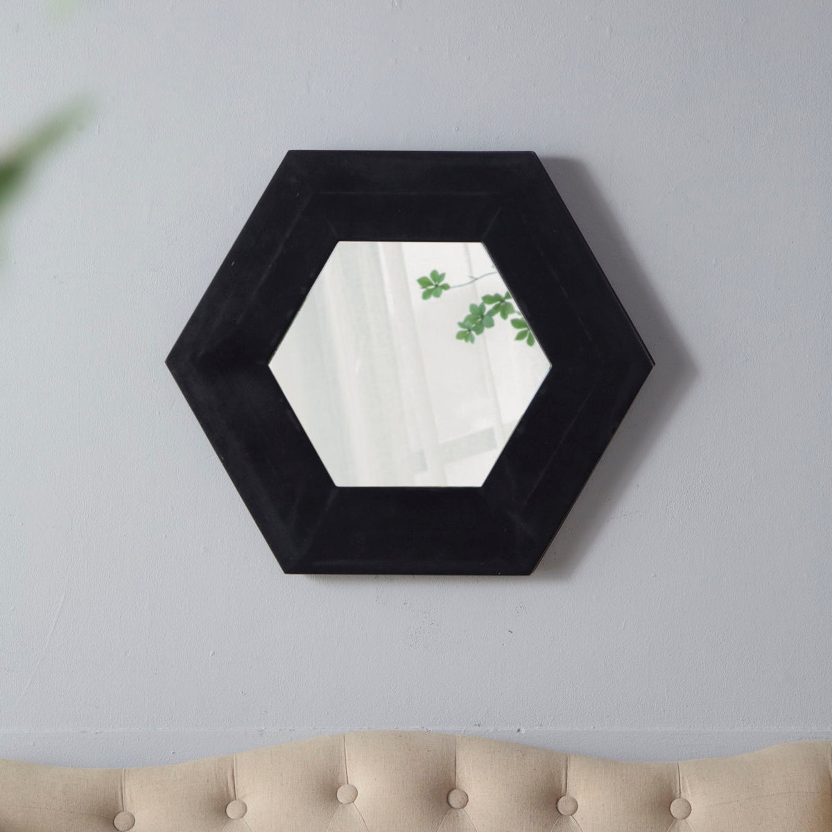 Hexagon Mirror With Natural Wood Frame, Wall Decor For Living Room Bathroom Hallway