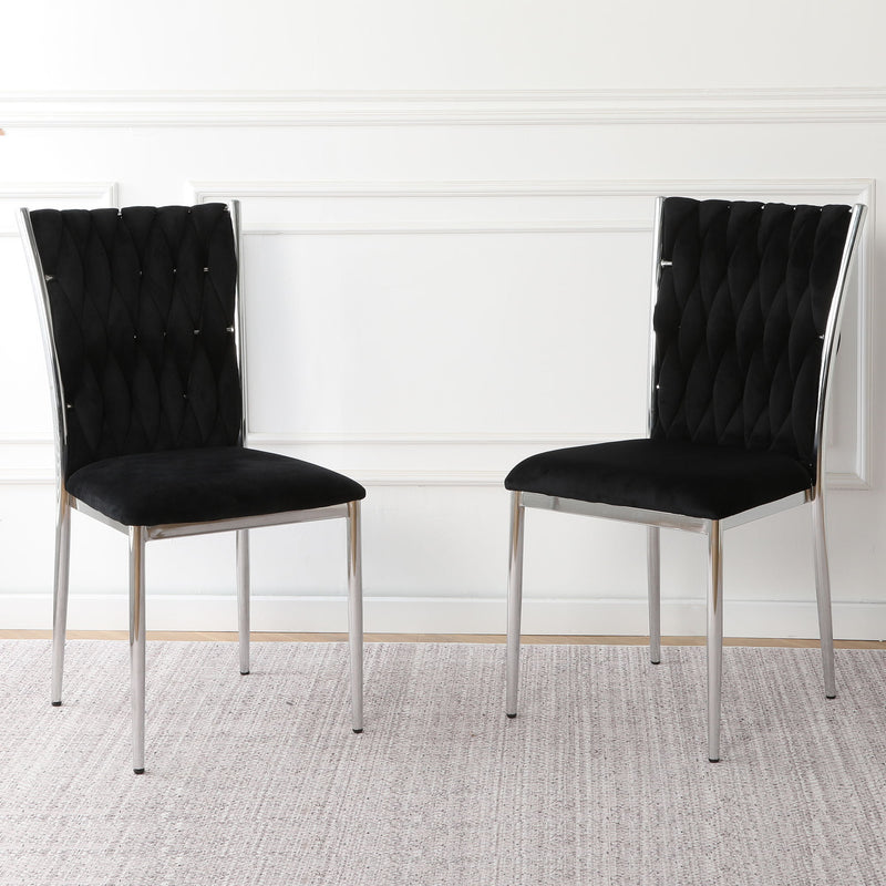 2-piece modern dining chair set, black tufted back, padded seat, chrome legs