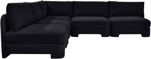 Black velvet armless sectional sofa with 5-piece modular corner configuration