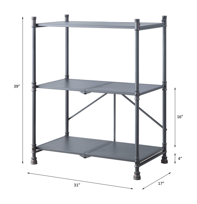 Black console table with bronze-toned frame, 39"H x 31"W x 17"D dimensions