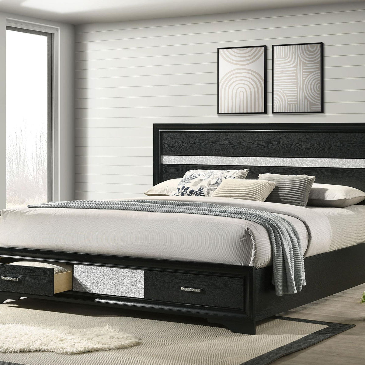 Miranda 51-inch Wood Eastern King Storage Panel Bed Black