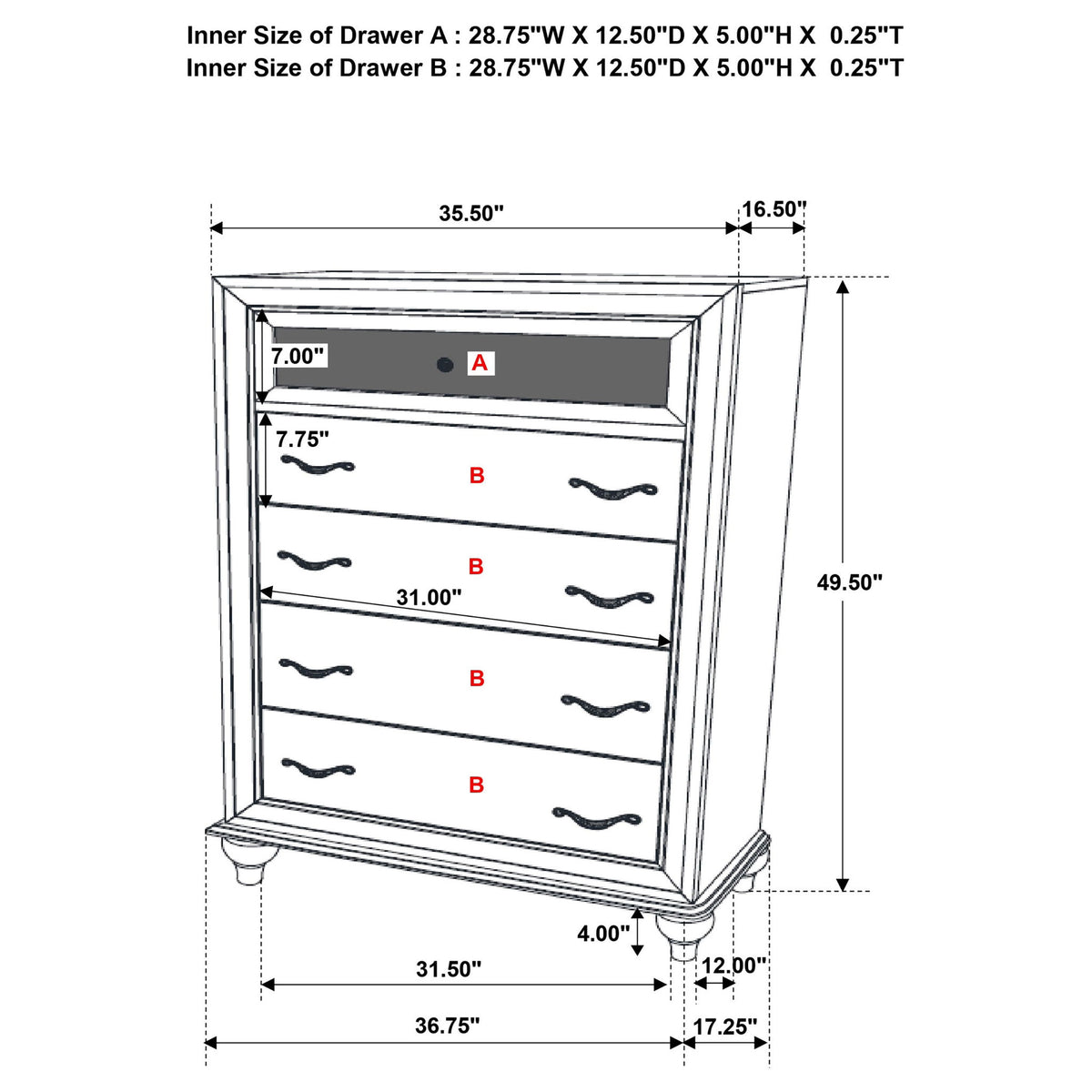 Randall - 5 Drawer Chest - White