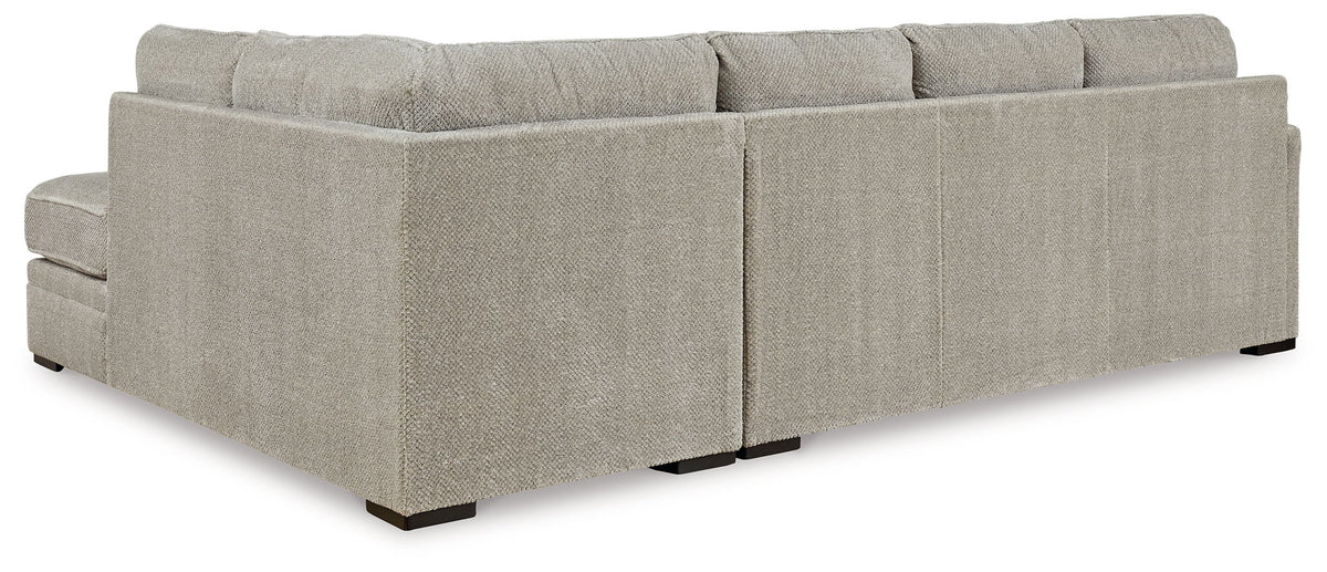Beige corner chaise sectional sofa with padded backrest and deep seat cushions