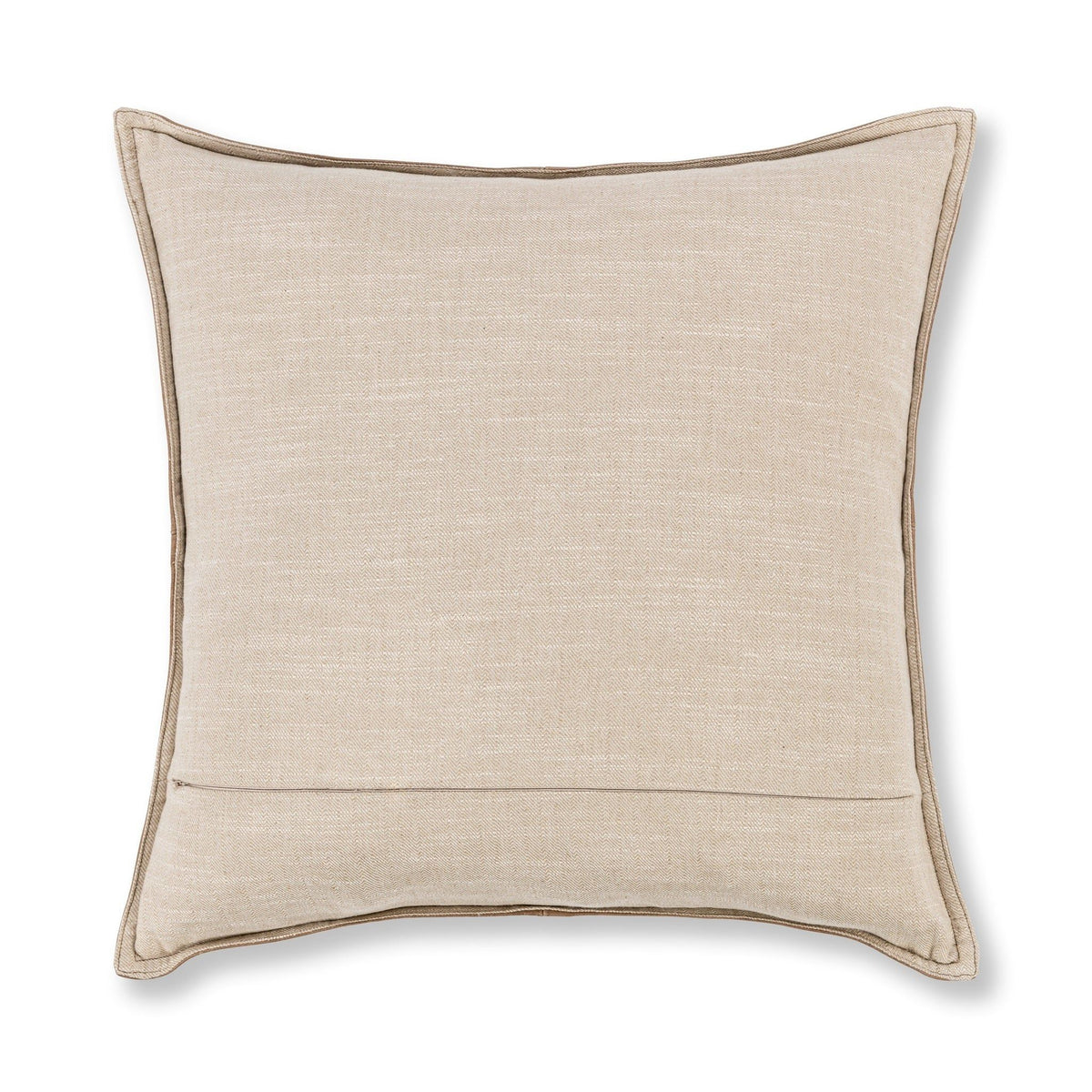 Beige linen accent pillow with simple border and center seam