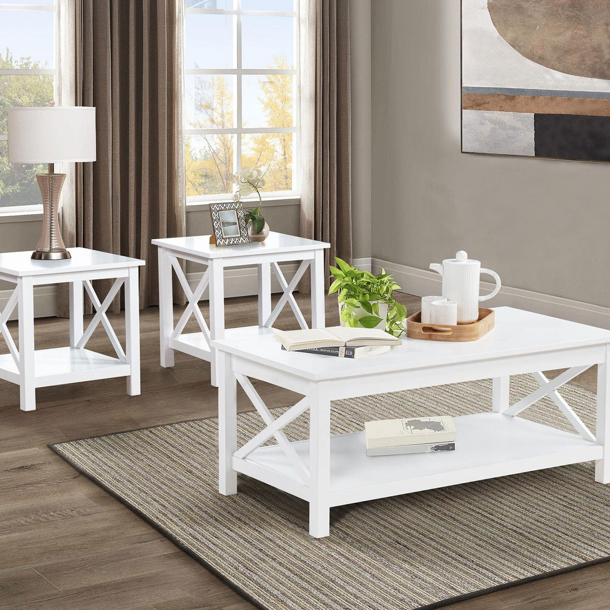 Skyview 3-piece Rectangular Lift Top Coffee Table Set White