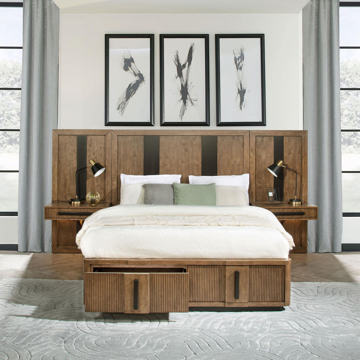 Terrace Eastern King Wall Panel Storage Bed Ash Brown