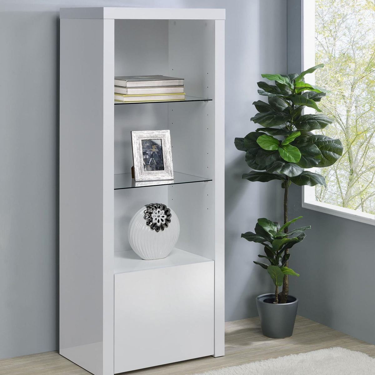 Jude 3-shelf Engineered Wood Media Tower High Gloss White