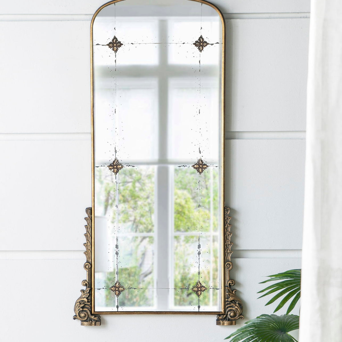 Antique Arched Mirror With Metal Frame, Full Length Mirror For Living Room Bathroom Entryway - Gold