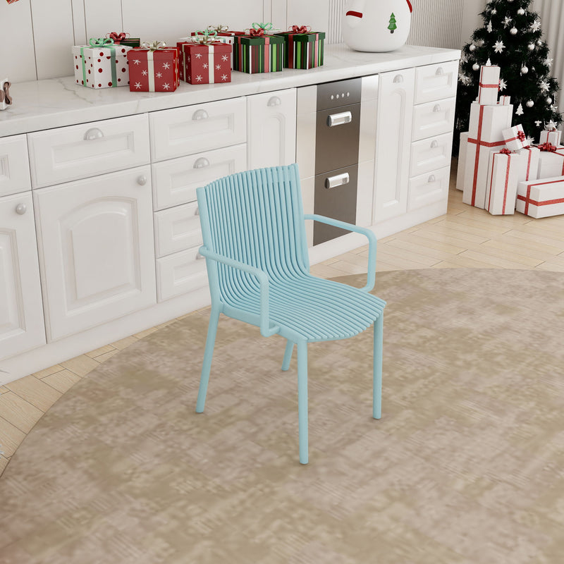 4 Piece Stackable Single Chairs With Vertical Stripe Design For All Weather