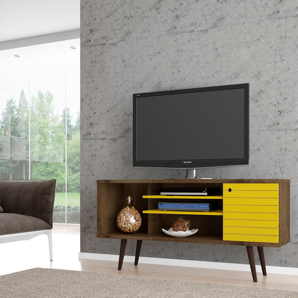 Manhattan Liberty - 53" TV Stand With Rustic Brown Frame