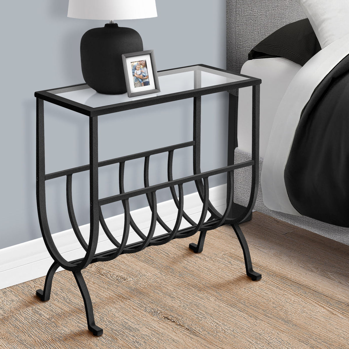 Accent Table Magazine Narrow Clear Tempered Glass - Brown