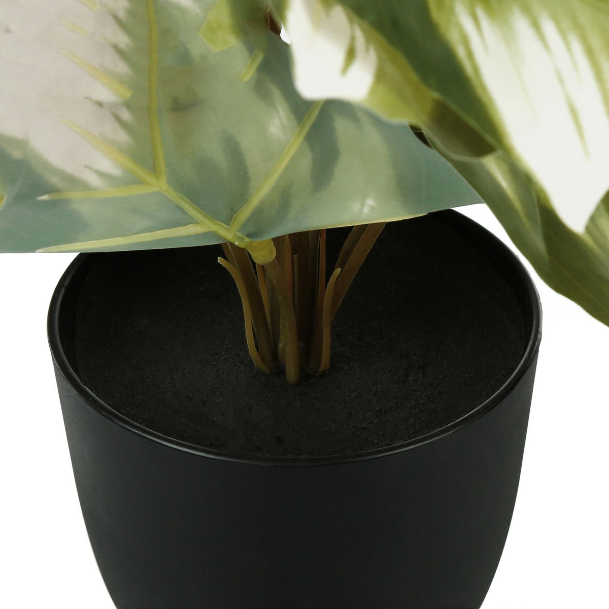 13" Tall, Artificial Plant, Monstera Calthea, Indoor, Faux, Fake, Table, Greenery, Potted, Decorative (Set of 2) - Green / Black
