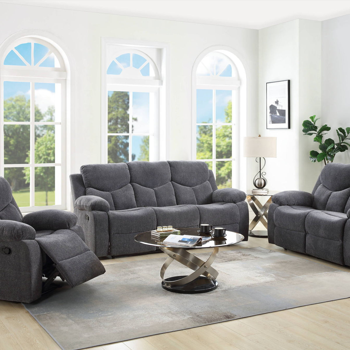 Kalen - Chenille 3 Piece Recliner Living Room Set - Gray