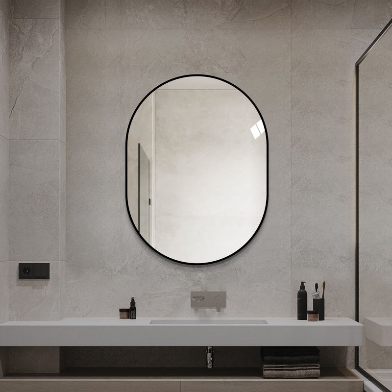 Round bathroom vanity mirror with black frame